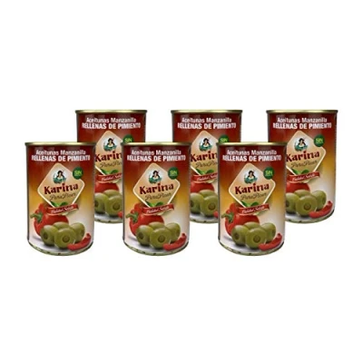 Abbildung von Karina Grüne Manzanilla Oliven mit Paprikapaste, Dose, 6er Pack (6 x 120 g)