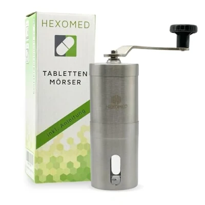 Abbildung von HEXOMED Edelstahl Tablettenmörser zum Drehen für alle (kleine und große) Tabletten Medikamenten Mörser Zerkleinern Erwachsene, Kinder, Haustiere Tablettenteiler &amp; spalter, Pillenteiler