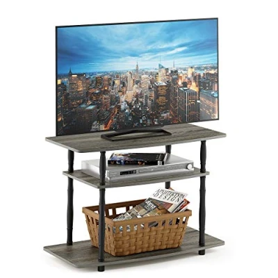 Abbildung von Furinno TV Schrank mit 3 Ebenen, holz, Französische Eiche Grau/Schwarz Classic Tube, 40.13 x 80 59.18 cm