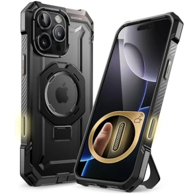 Abbildung von SupCase für iPhone 16 Pro Hülle mit Ständer (Unicorn Beetle Grip), [Kompatibel MagSafe] Slim Schutzhülle Robust Case Magnetische Handyhülle 6.3‘’ 2024 (Schwarz)