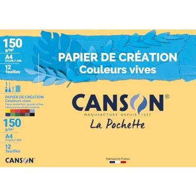 Abbildung von Canson 34135 Colorline Zeichenpapier mit feiner Körnung, hell, A4, 150 g, 12 Stück, weiß