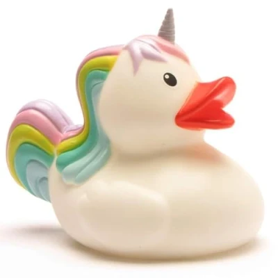 Abbildung von Duckshop I Badeente Einhorn Quietscheentchen Quietscheente L: 10 cm inkl. Gummienten Schlüsselanhänger im Set Spielzeug und Geschenk für Babies Kinder Badespielzeug die Badewanne