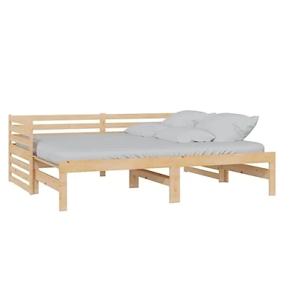 Abbildung von vidaXL Massivholz Kiefer Tagesbett Ausziehbar Ausziehbett Sofa Bett Bettsofa Sofabett Holzbett Schlafsofa Bettgestell Gästebett 2X(90x200) cm