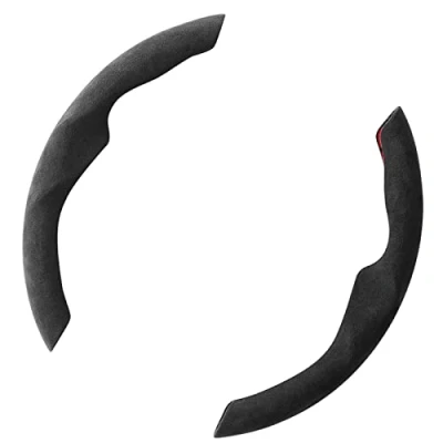 Abbildung von Gestrickte Lenkrad Halb Segmentierte Lenkradhülle Alcantara Material Protector Kompatibel mit Tesla Model Y und 3