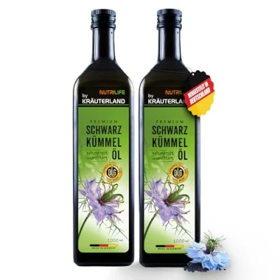 Abbildung von NUTRILIFE by Kräuterland Schwarzkümmelöl 2X1L (2Liter), Ungefiltert, Kaltgepresst, 100% Nigella Sativa, ohne Zusatz von Aromen, Frabstoffe &amp; Konservierungsstoffe direkt aus unsrer hessischen Ölmühle