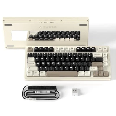 Abbildung von ATTACK SHARK X75 VIA QMK Mit Vollaluminium Kabellose Mechanische Gaming Tastatur, BT/2.4GHz/USB C Kabel, Hot Swap Vorgeölte Lineare Schalter RGB, 75% QWERTY Layout Fünfschichtiger Polsterung Weiß