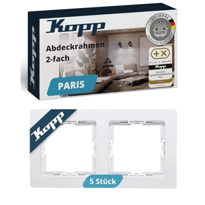 Abbildung von Kopp Profipack, Inhalt: 5 x 2 fach Abdeckrahmen, für senkrechte und waagrechte Installation, IP20, arktis weiß, 402502018