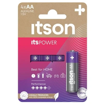 Abbildung von ITSON, Batterien AA, 4 Stück, Alkaline Batterien, 1.5V, für Uhren, Taschenlampen, Fernbedienungen, umweltfreundliche Verpackung 95% recycelt