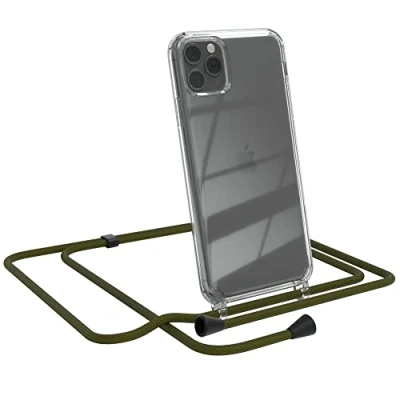 Abbildung von EAZY CASE Handykette kompatibel mit iPhone 11 Pro Max Handyhülle Umhängeband, Handykordel Schutzhülle, Silikonhülle, Hülle, Stylische Kette für Smartphone, Grün Clips Schwarz