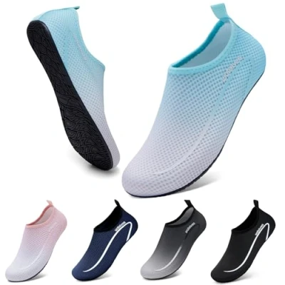 Abbildung von WateLves Wasserschuhe Badeschuhe Damen Herren Aquaschuhe Strandschuhe Schnell Trocknend Slip on Breathable Surfschuhe Unisex Schwimmschuhe für Beach Pool Surfen Yoga Linie Blau Grau 44/45