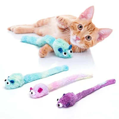 Abbildung von Nobleza 3er Pack Katzenspielzeug Maus,Enthält Katzenminze,Lange Plüschtiere,Kleine Maus Interaktives Aktivitätsspielzeug,Spielzeugmaus hat einen Ton
