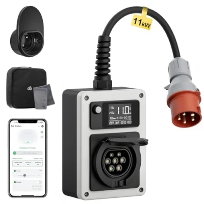 Abbildung von dé Mobile Wallbox 11kW 16A EV Charger Ladestation mit Traveller Adapter Set, CEE Stecker und Typ 2 Steckdose, RFID Karte für ID.4 ID.5, Model Y/3, e up, tron, Zoe andere PHEV