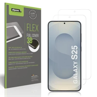 Abbildung von dipos FLEX 2x Schutzfolie matt passend für Samsung Galaxy S25, Antireflex, 100% Displayabdeckung, Fingerprint Kompatibel, case friendly, Full Cover Displayschutz Folie