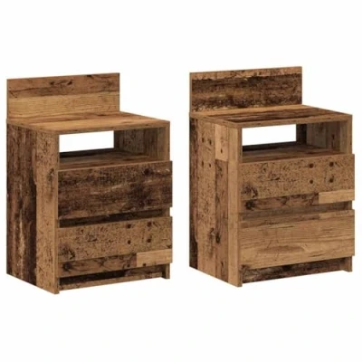 Abbildung von vidaXL Nachttische 2 STK. mit Schubladen Altholz Optik 40x33x60 cm, Nachtschrank, Nachtkommode, Betttisch, Nachtkonsole, Bettschrank