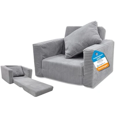 Abbildung von Odolplusz Kindersessel klappbar Kindersofa Mini Sessel Kinderstuhl Kuschelsessel Kindermöbel für Kinderzimmer (Grau aus Cord)