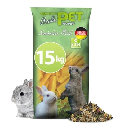 Abbildung von Eggersmann Uncle Pet 15 kg Kaninchenfutter Premium Kaninchen Müsli Futter mit der natürlichen Kraft aus Kräutern und Karotten Kaninchenzubehör (15 Sack)