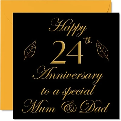 Abbildung von Stuff4 Glückwunschkarte zum 24. Jahrestag für Vater, Mutter, Eltern besondere Mama &amp; Papa Happy 24 Hochzeitstag von Sohn, Tochter, Familie, 145 mm x Grußkarten Jahrestage
