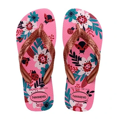 Abbildung von Havaianas Kids Flores, bequeme, langlebige und witzige Flip Flops, Sohle mit Blumenmuster, Metallic Riemen rutschfeste Sohle, Mädchen