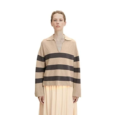 Abbildung von TOM Tailor Striped Collar Strickpullover, Damen, Größe: Medium, Beige