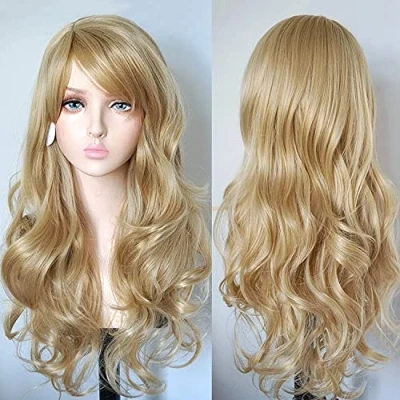 Abbildung von YEESHEDO Blond Cosplay Perücke für Frauen Langes Gewelltes Haar Synthetische Perücken mit Pony Halloween Party Kostüm Anime 28 Zoll 70 cm