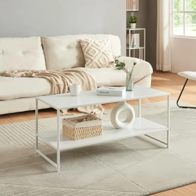 Abbildung von en.casa Couchtisch, »Ruokolahti« mit Ablage 102x43x46cm aus Stahl Weiß, matt