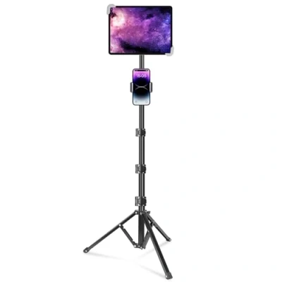 Abbildung von elitehood iPad Stativ, 165 cm höhenverstellbarer Ständer und Bodenständer mit 360 drehbarem Boden Tablet Stativ für Pro 12,9 11, Air alle 9,5 14,5 Zoll Tablets