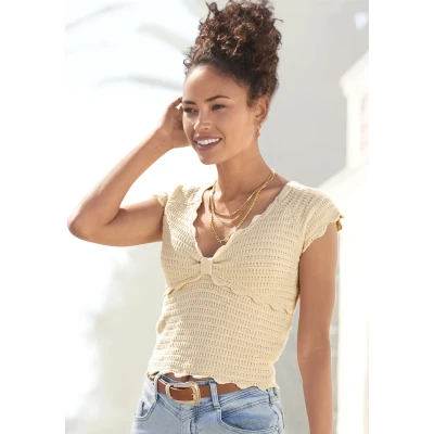 Abbildung von Vivance Kurzarm Tshirt basic, Damen, Größe: 32/34, Beige