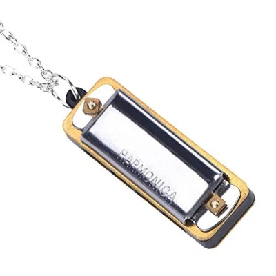 Abbildung von Drfeify Mini Mundharmonika, Tragbare C 4 Löcher 8 Töne Mundharmonika mit Halskettenschlüssel Playing Accessories für Kinder Erwachsene(Silber)