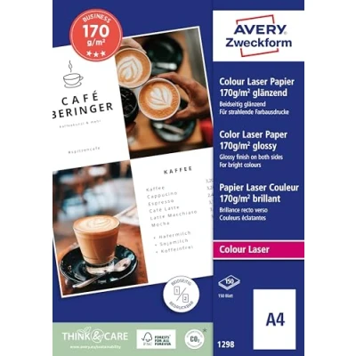 Abbildung von AVERY Zweckform 1298 Superior Colour Laser Papier (200 Blatt, 170 g/m², DIN A4 Papier, beidseitig beschichtet, glänzend, weiß, FSC, für Fotodrucke mit Farblaserdrucker) 1 Pack