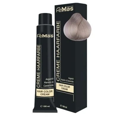 Abbildung von FemMas Haarfarbe Hell Lichtblond Asch 10.1 I Professionelle Creme mit Arganöl, Keratin &amp; Ceramiden Als dauerhafte Haarfärbung oder Tönung für strahlende, haltbare Farbergebnisse 100 ml
