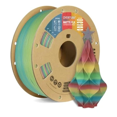 Abbildung von OVERTURE Matte Regenbogen PLA Filament 1.75m, Rolle 1kg Spule (2.2lbs), Maßgenauigkeit +/ 0.02 mm, für 3D Drucker (Regenbogen)