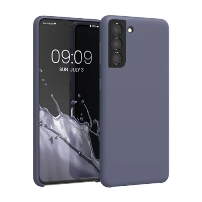 Abbildung von kwmobile Hülle kompatibel mit Samsung Galaxy S21 Silikon Handy Case Handyhülle weiche Oberfläche kabelloses Laden Lavendelgrau