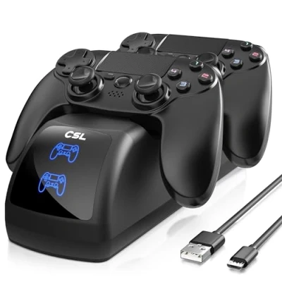 Abbildung von CSL Ladestation für PS4 Gamepads mit Mikro USB Ladekabel Ladegerät Doppeltes Schnellladegerät Zubehör Sony Playstation 4, Slim, Pro Dualshock Wireless Controller