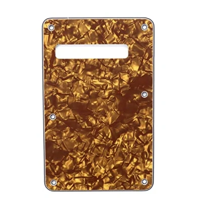 Abbildung von Musiclily 6 Löcher Strat Tremoloabdeckung Back Plate für Fender USA/Mexican Standard Stratocaster Modern Style E Gitarre,4 lagig Bronze Pearl