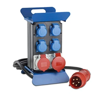 Abbildung von as Schwabe Tragbarer Stromverteiler STECKY 2 CEE Stecker 400V/32A/5polig 4x Schuko und Steckdose 32A 16A Mobiler Adapter Verteiler für Innen &amp; Außen IP44 Made in Germany, 60506