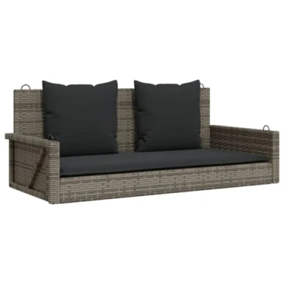 Abbildung von vidaXL Hängebank mit Kissen, Hängeschaukel Befestigungsringen, Schaukelbank für Außenbereich, Gartenschaukel, Modern, Grau Poly Rattan