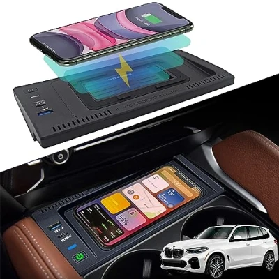 Abbildung von Kabelloses Ladegerät Auto für BMW X5 (F15) 2014 2018 X6 (F16) 2015 2019 Mittelkonsole Zubehör, 15W Schnellladendes Handy X5/X6/X5M/X6M, Geschenk Besitzer