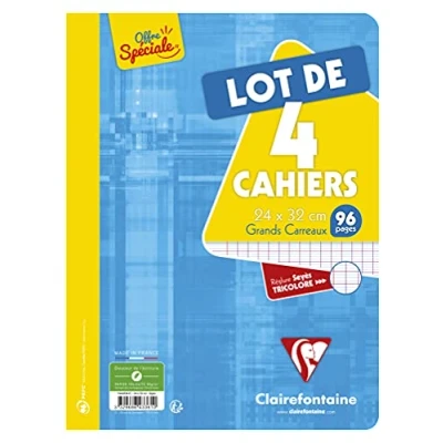 Abbildung von Clairefontaine 643361C Packung mit 4 Schulheften / Heft DIN A4+ 24x32 cm, 48 Blatt französische Lineatur 90g, geheftet, farbig sortiert, 1 Pack