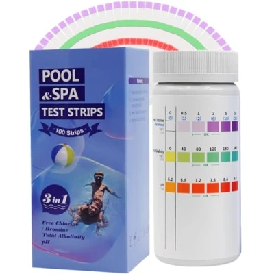 Abbildung von 100 Stück Pool Tester Wassertester, 3 IN 1 Poolwasser Teststreifen Spa Whirlpool für PH Wert, freies Chlor, Brom, Gesamtalkalität