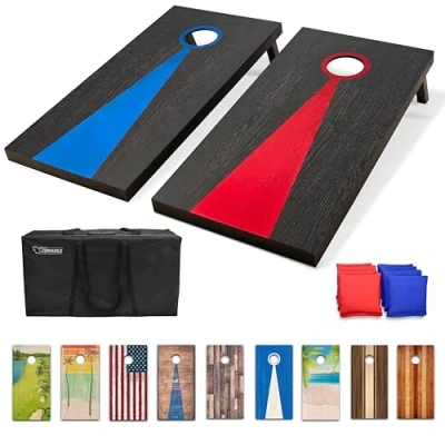 Abbildung von GoSports Unisex, Teenager CH 02 WN BLACKREDBLUE Cornhole Set aus Massivholz Regulationsgröße 100 x 60 cm, Dark, 4 2 ft