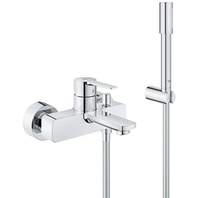 Abbildung von GROHE Lineare Einhand Wannenbatterie (Auslauf mit Mousseur, Temperaturbegrenzer, eigensicher gegen Rückfließen, Brausegarnitur), chrom, 33850001