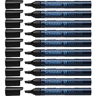 Abbildung von Schneider Maxx 233 Permanent Marker mit Keilspitze (nachfüllbar, Cap Off Ink, Aluminiumschaft, 1 5 mm) 10er Packung schwarz