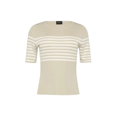 Abbildung von s.Oliver Black Label Gestreifter Slimfit MIT Kurzen ÄRMELN Tshirt print, Damen, Größe: 34, Helles beige