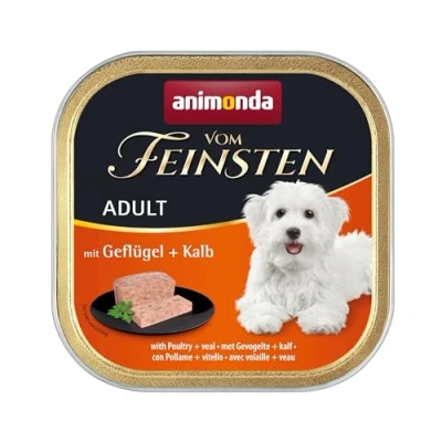 Abbildung von vom Feinsten Hundefutter nass mit Geflügel + Kalb (22 x 150g), ohne Getreide und Zucker von animonda, mitfrischen, fleischlichen Zutaten