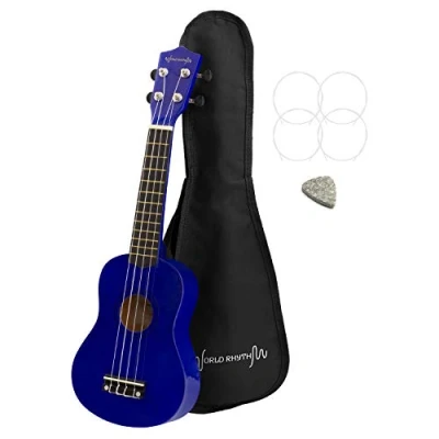 Abbildung von World Rhythm Sopran Ukulele für Anfänger, mit Gigbag, Ersatz Saiten und Filzplektren Standard blau