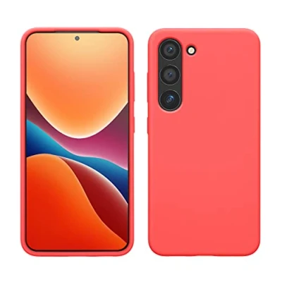 Abbildung von kwmobile Hülle kompatibel mit Samsung Galaxy S23 dünnes Silikon Handy Case stoßfeste Handyhülle weiche Oberfläche Kabelloses Laden Neon Koralle