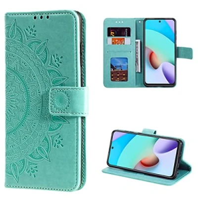 Abbildung von CoverKingz Handy Hülle kompatibel mit Xiaomi Poco M4 Pro 5G Handyhülle Kartenfach Bookcover Case Tasche klappbar Motiv Mandala Grün