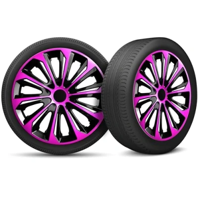 Abbildung von Radkappen 14 Zoll Radzierblenden 4er Set passend für alle Stahlfelgen Einstellbarer Sicherungsring Schwarz Rosa Pink