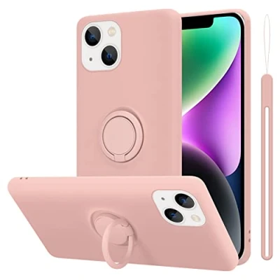 Abbildung von Cadorabo Hülle kompatibel mit Apple iPhone 14 Schutzhülle TPU Silikon Case Liquid Design Ring Slim Kratzfest Liquidsilikon Microfaser Rundumschutz für in Rosa