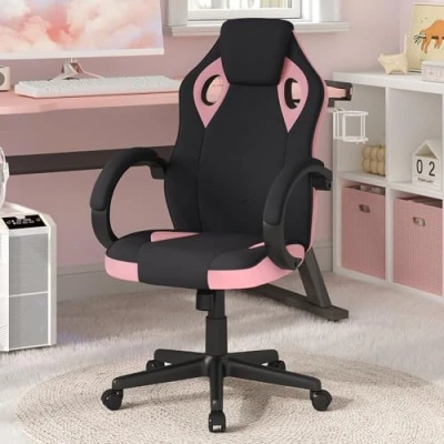 Abbildung von WOLTU Gaming Stuhl Stoff Atmungsaktiver Bürostuhl, Drehstuhl, Gamer Stuhl, Ergonomischer PC 150 kg belastbar, mit Armlehnen, höhenverstellbar, gepolstert, Mesh Gewebe, Schwarz+Rosa, BS142swr